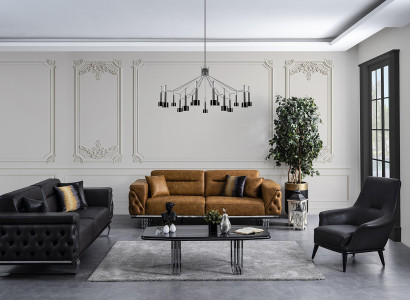 Chesterfield Sofa set Sofa 431 Seater Imitation leather Sofas Black